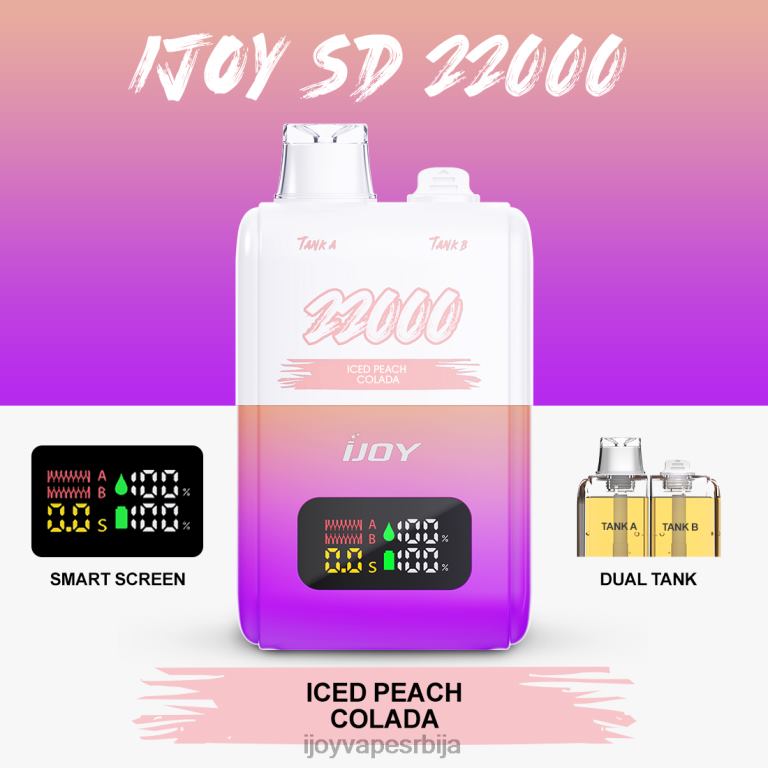 iJOY SD 22000 за једнократну употребу PTJN4155 ледена колада од брескве | iJOY Vape Flavors